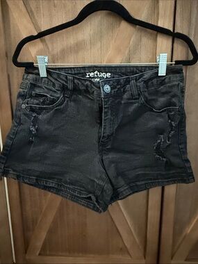 REFUGE Black Distressed High-Rise Denim Shorts SIZE 10